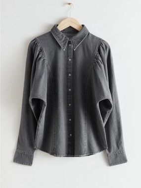 Washed Charcoal Button-Front Puff Sleeve Shirt - Women & other stories